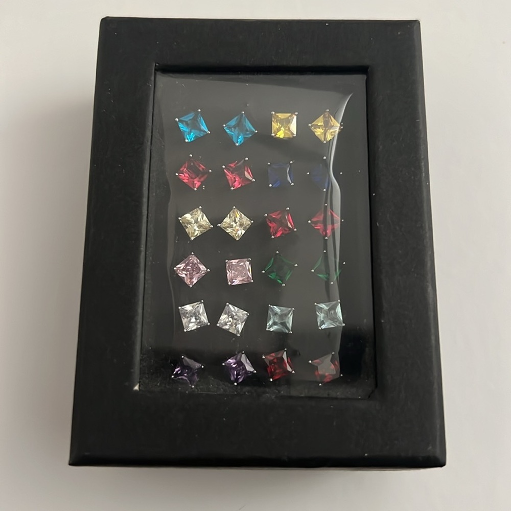 12 Pair Multi Colored Stud Earrings - image 3